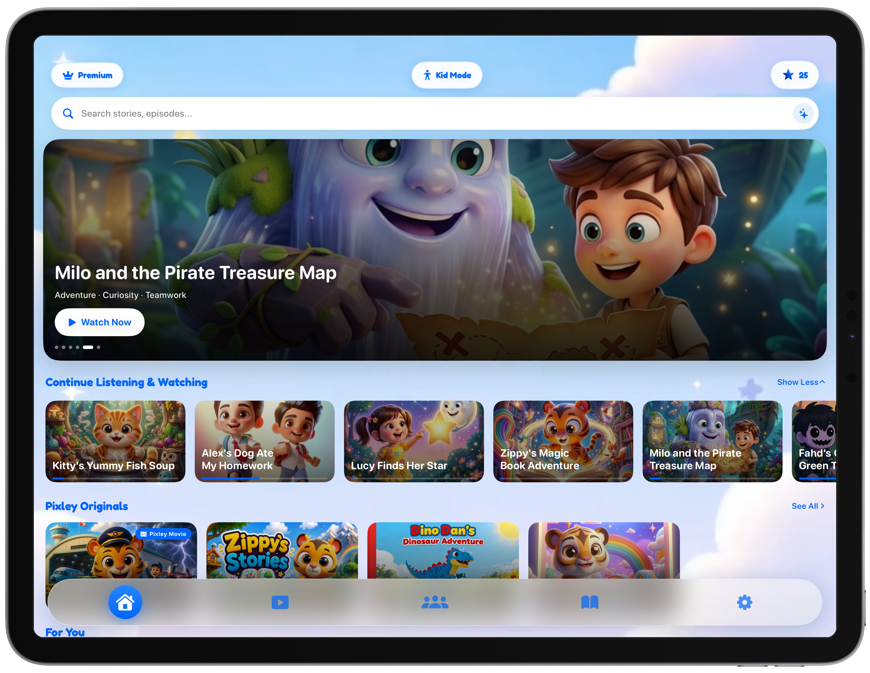 The Pixley Storyverse library on an iPad
